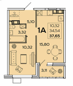 Квартира 37,7 м², 1-комнатная - изображение 1