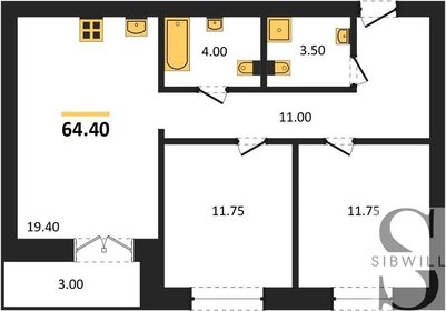 Квартира 64,4 м², 2-комнатная - изображение 1