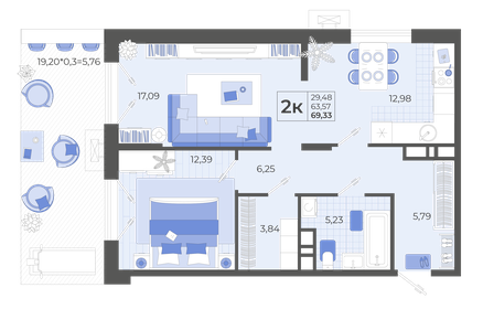 65,9 м², 2-комнатная квартира 7 391 874 ₽ - изображение 18