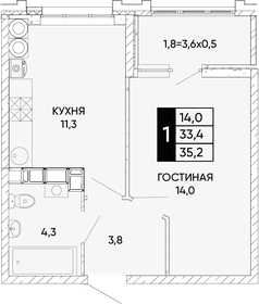 34,7 м², 1-комнатная квартира 5 170 300 ₽ - изображение 24