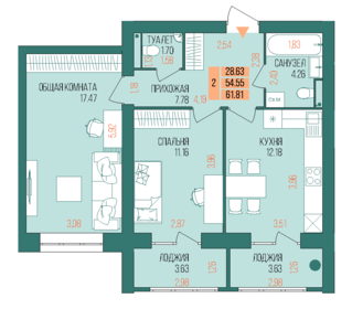 33,9 м², 1-комнатная квартира 2 878 100 ₽ - изображение 78