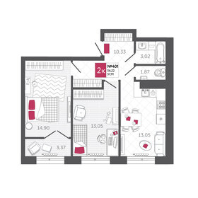 95,8 м², 2-комнатная квартира 11 500 000 ₽ - изображение 50