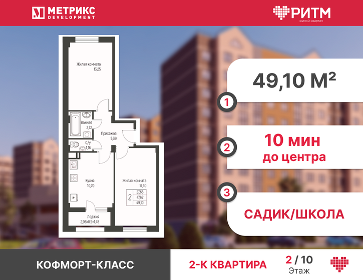 49,1 м², 2-комнатная квартира 5 941 100 ₽ - изображение 1