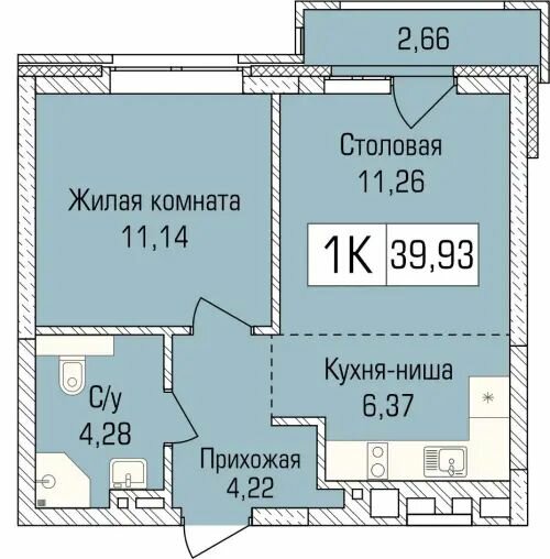 40 м², 1-комнатная квартира 5 179 100 ₽ - изображение 1