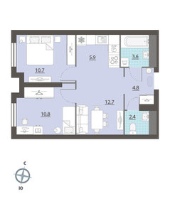 Квартира 51,7 м², 2-комнатная - изображение 1