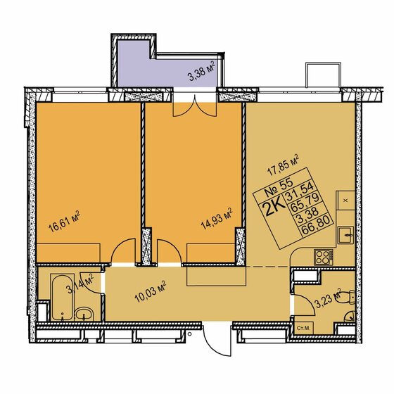 66,8 м², 2-комнатная квартира 9 690 000 ₽ - изображение 15