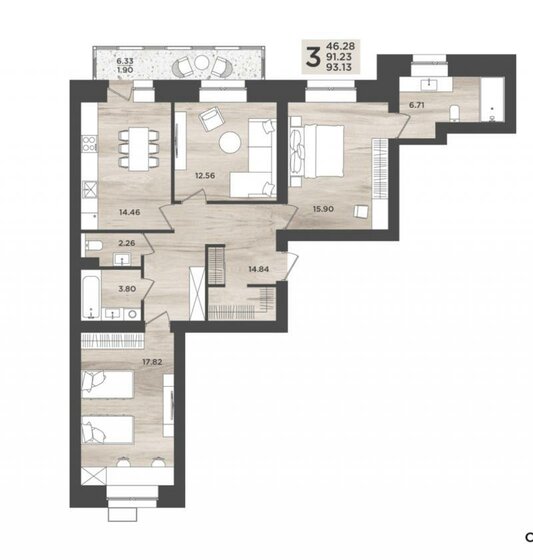 93,1 м², 3-комнатная квартира 10 045 840 ₽ - изображение 11