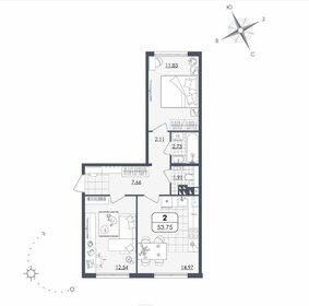 Квартира 53,8 м², 1-комнатная - изображение 2