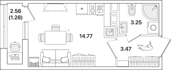 Квартира 22,8 м², студия - изображение 1