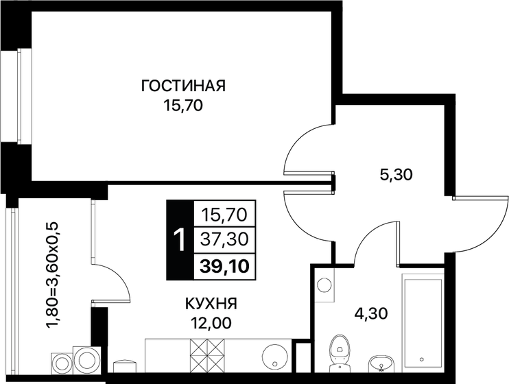 39 м², 1-комнатная квартира 5 050 000 ₽ - изображение 92