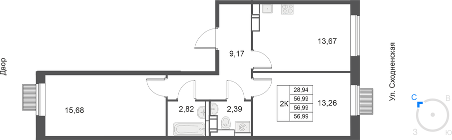 57,5 м², 2-комнатная квартира 13 063 843 ₽ - изображение 24