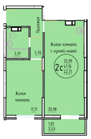 Квартира 42,2 м², 2-комнатная - изображение 1