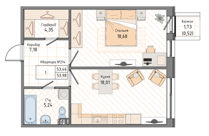 45,8 м², 1-комнатная квартира 9 500 000 ₽ - изображение 32