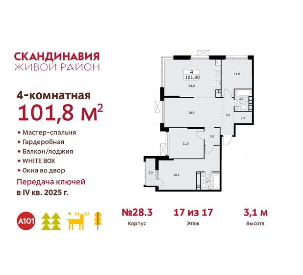 101,8 м², 4-комнатная квартира 28 276 736 ₽ - изображение 38