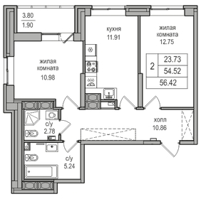 61,2 м², 2-комнатная квартира 11 016 000 ₽ - изображение 78