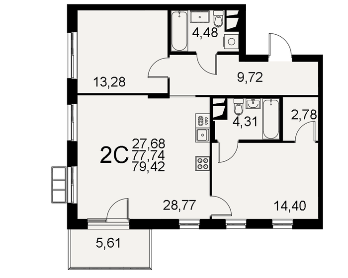 79,4 м², 2-комнатная квартира 13 501 400 ₽ - изображение 1
