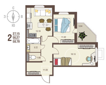 56 м², 2-комнатная квартира 5 750 000 ₽ - изображение 77