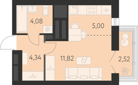 Квартира 26 м², студия - изображение 1