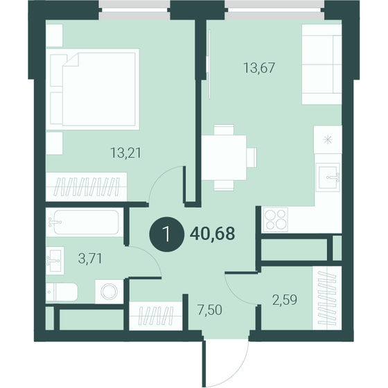 40,7 м², 1-комнатная квартира 5 230 000 ₽ - изображение 1