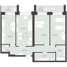 Квартира 90,2 м², 3-комнатная - изображение 1