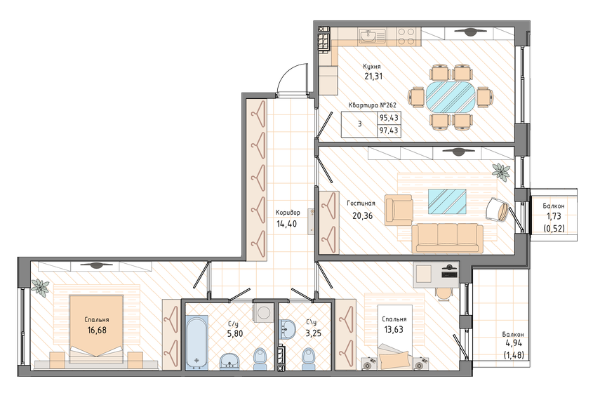97,4 м², 3-комнатная квартира 34 116 840 ₽ - изображение 1
