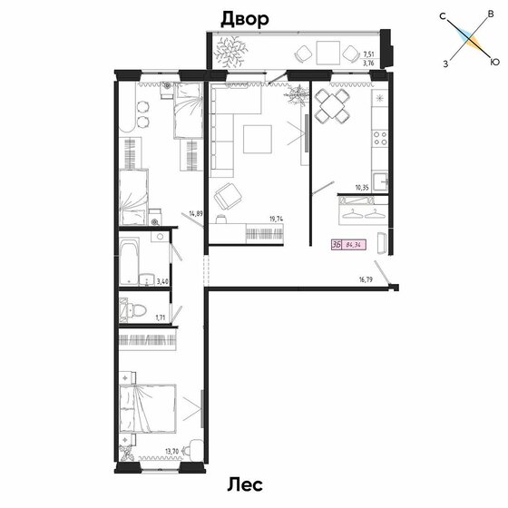84,3 м², 3-комнатная квартира 12 651 000 ₽ - изображение 1