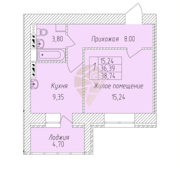 38,8 м², 1-комнатная квартира 4 450 000 ₽ - изображение 1