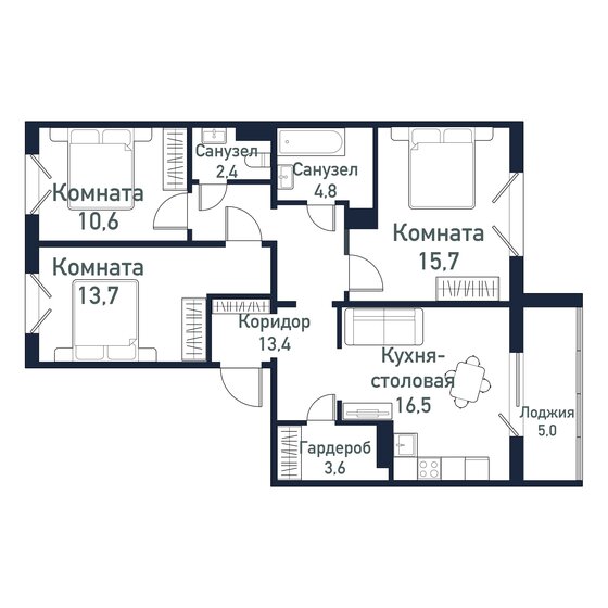 81 м², 3-комнатная квартира 9 311 550 ₽ - изображение 1