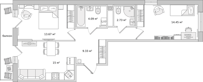 65,3 м², 2-комнатная квартира 9 396 073 ₽ - изображение 9