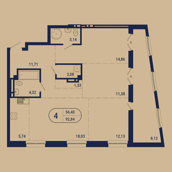 92,8 м², 4-комнатная квартира 28 212 220 ₽ - изображение 1