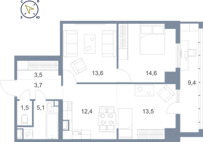 77,3 м², 1-комнатная квартира 7 020 000 ₽ - изображение 26