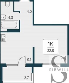 Квартира 32,8 м², 1-комнатная - изображение 1