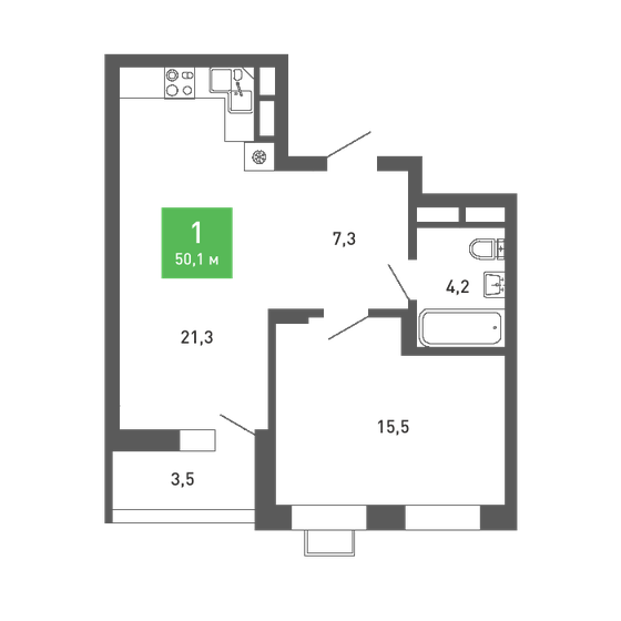 50,1 м², 1-комнатная квартира 5 926 094 ₽ - изображение 1