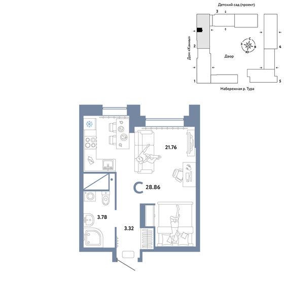 28,9 м², квартира-студия 5 890 000 ₽ - изображение 27