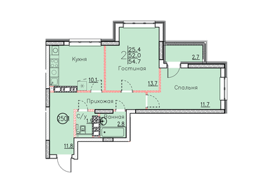 Квартира 54,7 м², студия - изображение 1