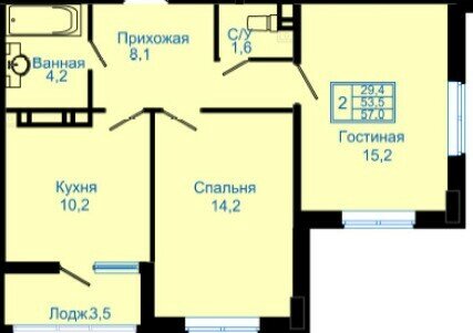 57 м², 2-комнатная квартира 4 400 000 ₽ - изображение 1