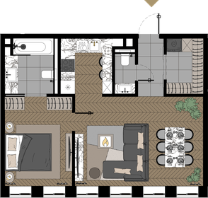 Квартира 57,8 м², 1-комнатные - изображение 1