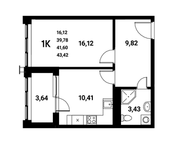 Квартира 41,6 м², 1-комнатная - изображение 1