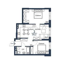 51,5 м², 3-комнатная квартира 10 500 000 ₽ - изображение 32