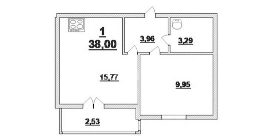 Квартира 38 м², 1-комнатная - изображение 1