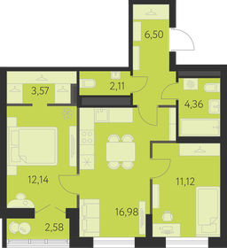 Квартира 58,6 м², 2-комнатная - изображение 1