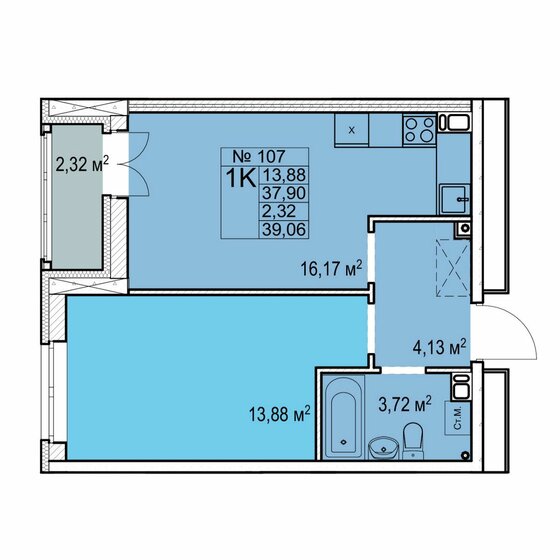 39,1 м², 1-комнатная квартира 7 060 000 ₽ - изображение 1