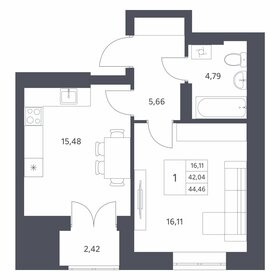 Квартира 44,5 м², 1-комнатная - изображение 1