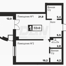 Квартира 59 м², 1-комнатные - изображение 2