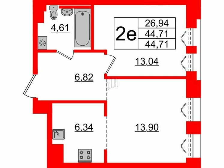 44,7 м², 1-комнатная квартира 30 782 836 ₽ - изображение 1