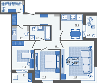 87 м², 3-комнатная квартира 8 543 400 ₽ - изображение 11