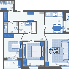 Квартира 87,3 м², 3-комнатная - изображение 2