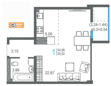 Квартира 35,5 м², студия - изображение 4