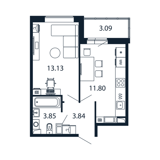 34,2 м², 1-комнатная квартира 6 184 888 ₽ - изображение 1