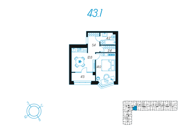 Квартира 43,1 м², 1-комнатная - изображение 1